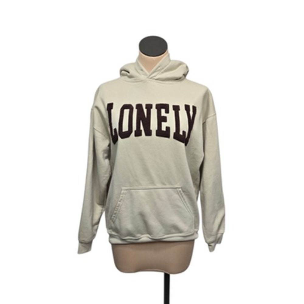 Lonely Ghost Hoodie Mens Medium Beige Lonley Spell Out Pullover‎ Sweatshirt Cozy